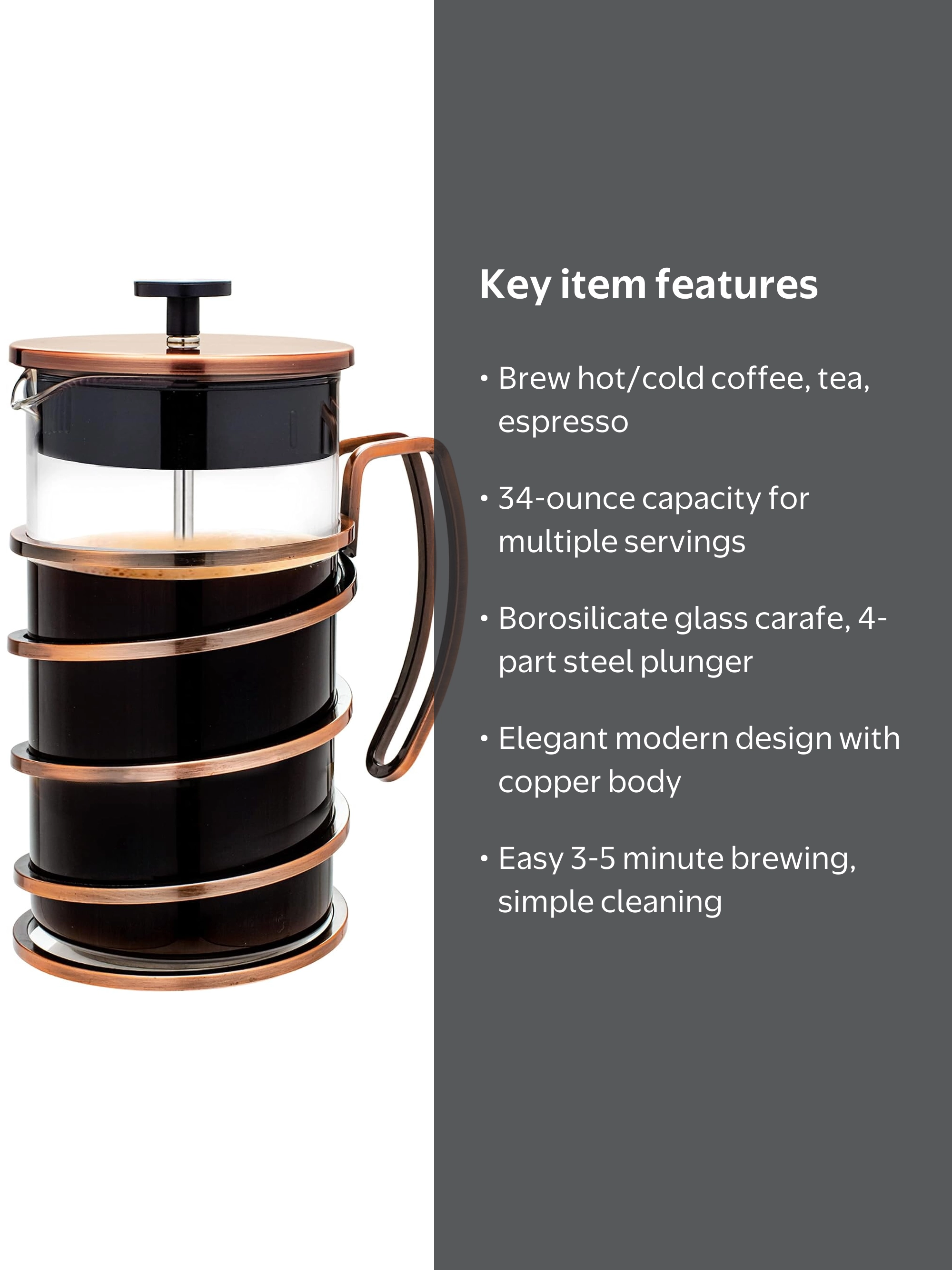 OVENTE 34 Ounce French Press Coffee & Tea Maker, Borosilicate Heat