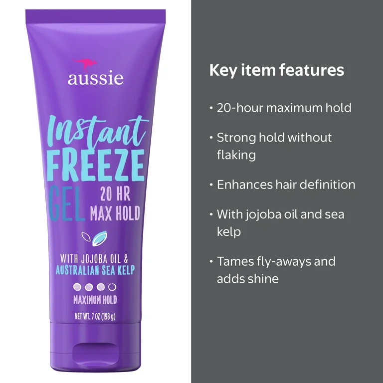 Aussie, Hair Gel, 20 Hour Max Hold, 7 oz with Jojoba Oil and Sea