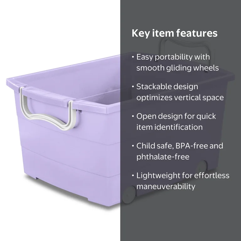 Your Zone Kids Rolling Toy Storage Bin - Wheeled Stacking Bins
