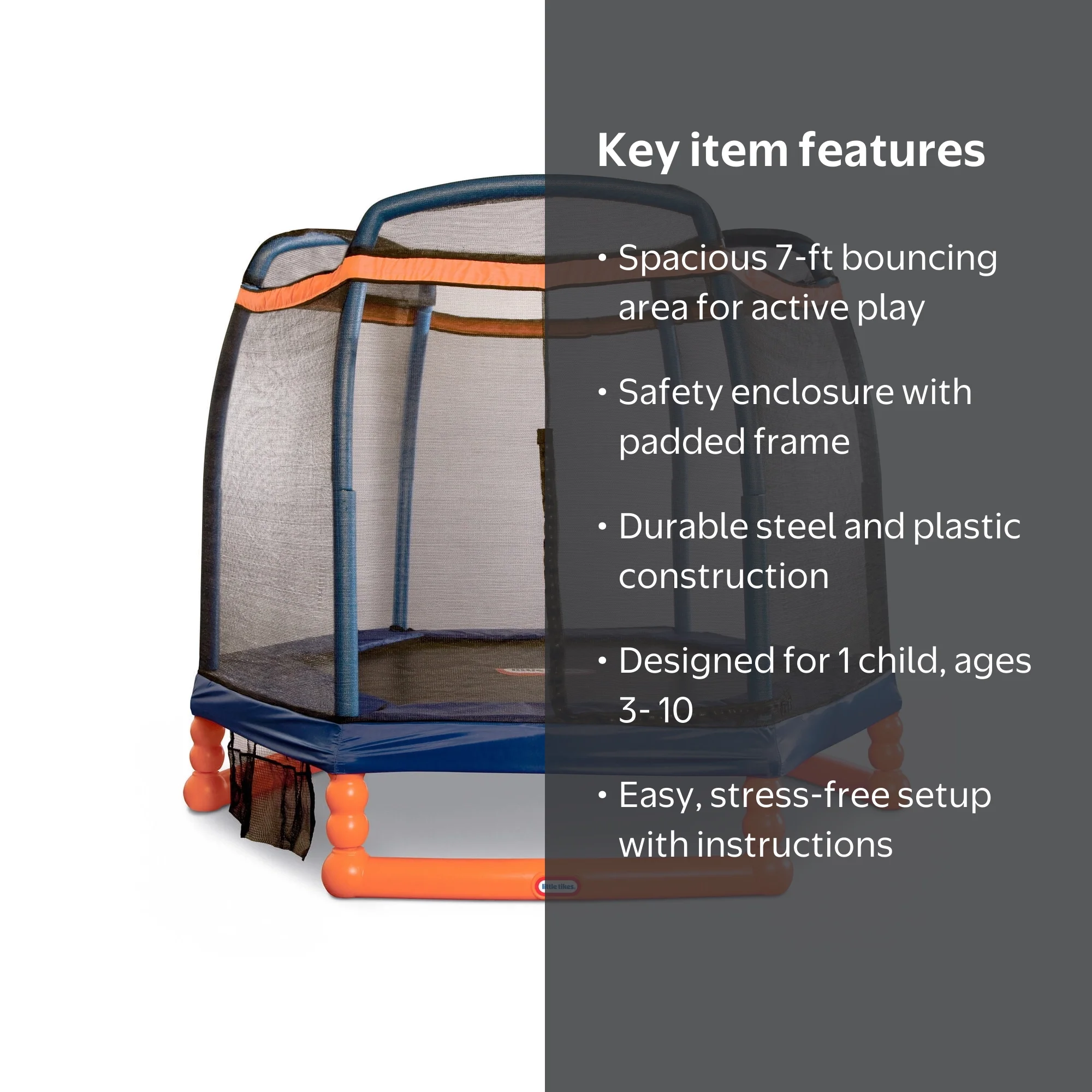 チャイルドブレッスル Little Tikes, 7-Foot Trampoline, Blue/Orange, with Enclosure