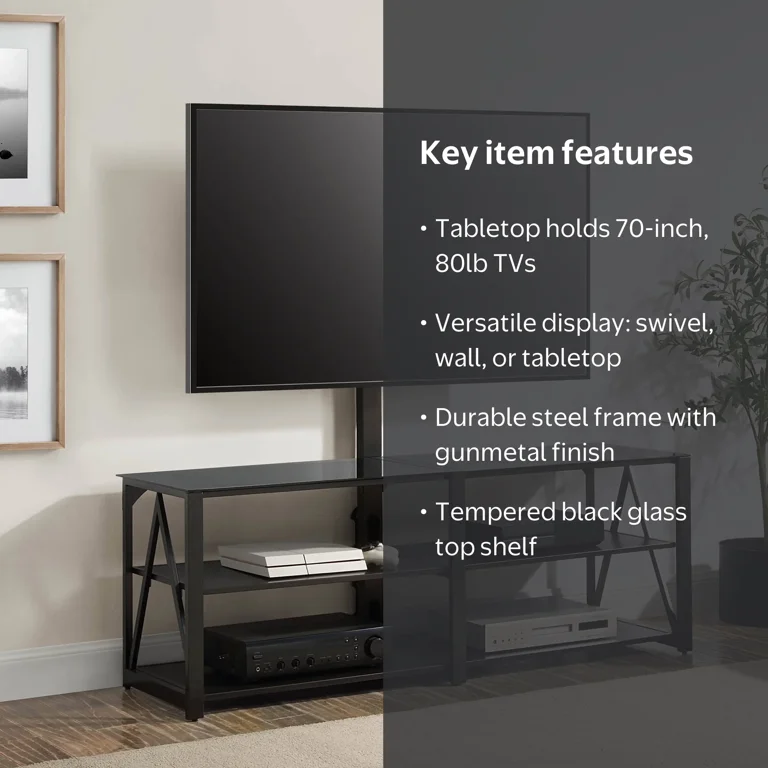 Whalen Spectrum 3-in-1 TV Stand for TVs up to 82”, Black Finish