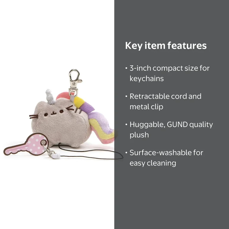 GUND Pusheenicorn Cat Stuffed Animal Plush Retractable Keychain