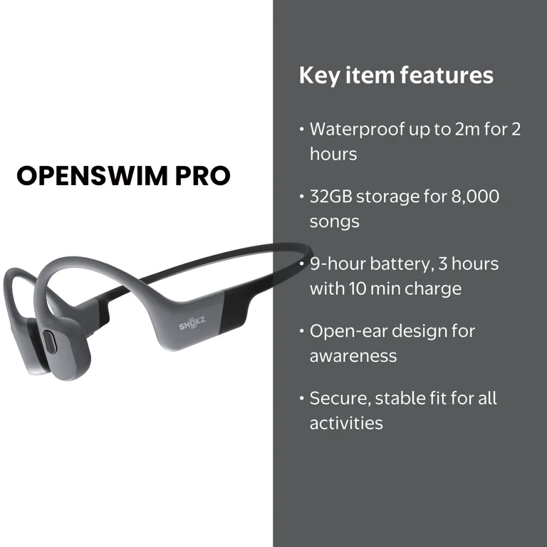 Shokz OpenSwim Pro, IP68 Waterproof Bone Conduction Headphones