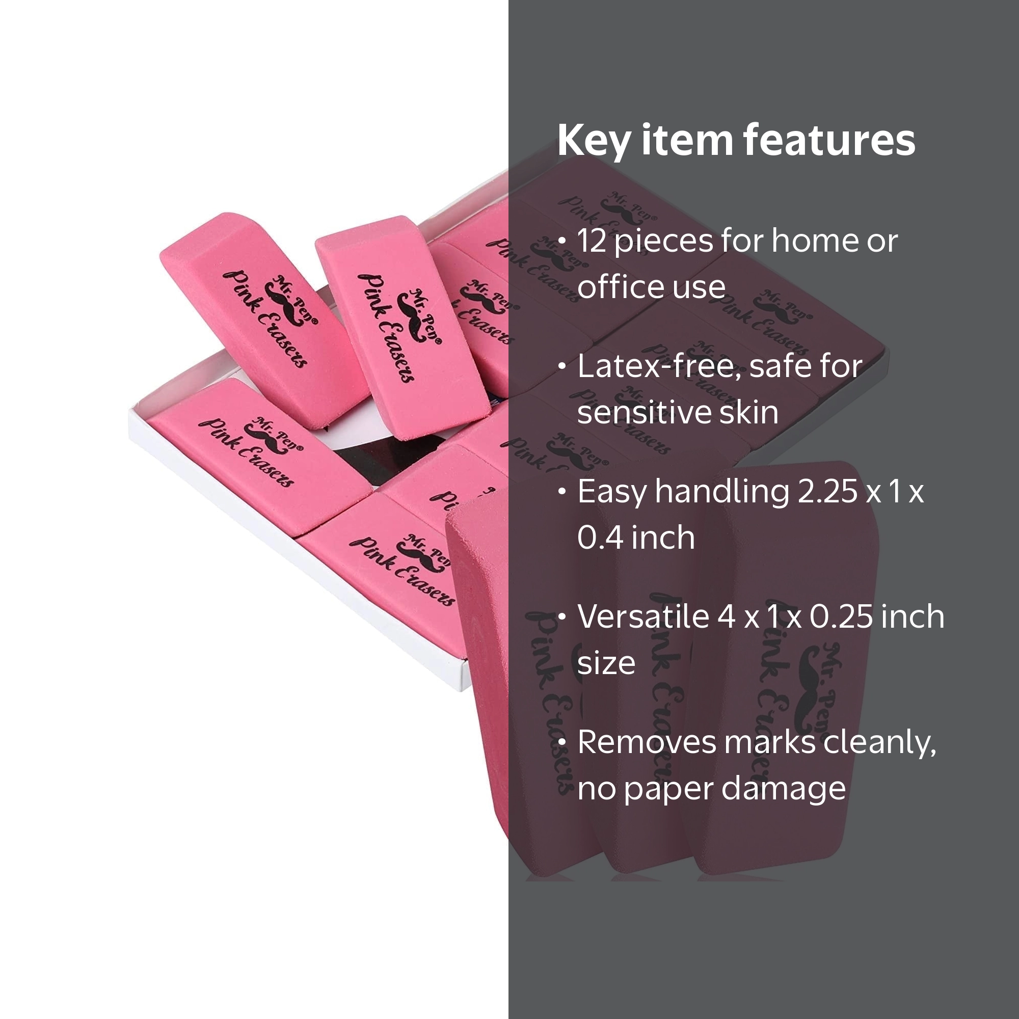 Mr. Pen, Erasers, Large Pink Pencil Erasers, Pack of 12 - Walmart.com