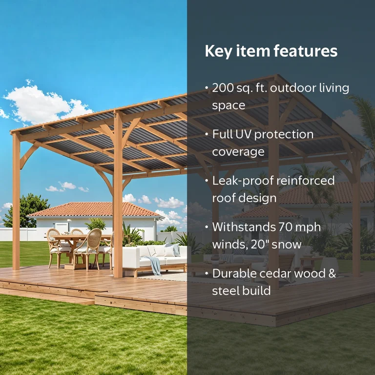 YODOLLA, Outdoor Wood Gazebo, 20'x10', Hardtop Cedar Pergola