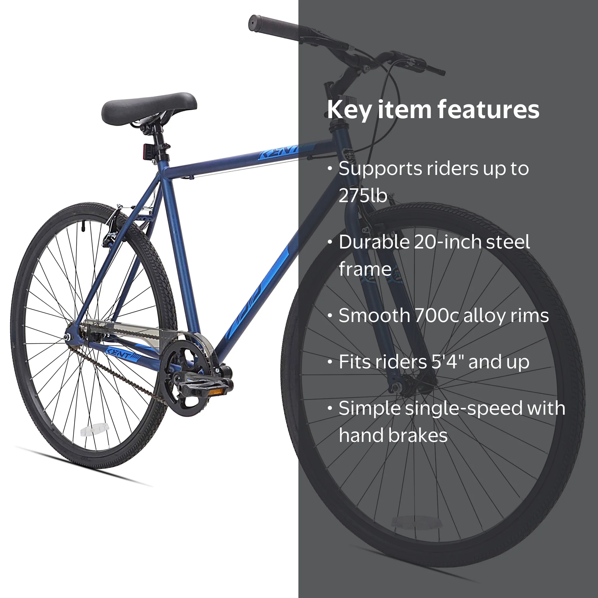 700c Kent Thruster Fixie Bike, 700c Wheels, Adults Ages 14+, Blue
