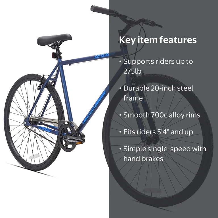 700c Kent Thruster Fixie Bike, 700c Wheels, Adults Ages 14+, Blue