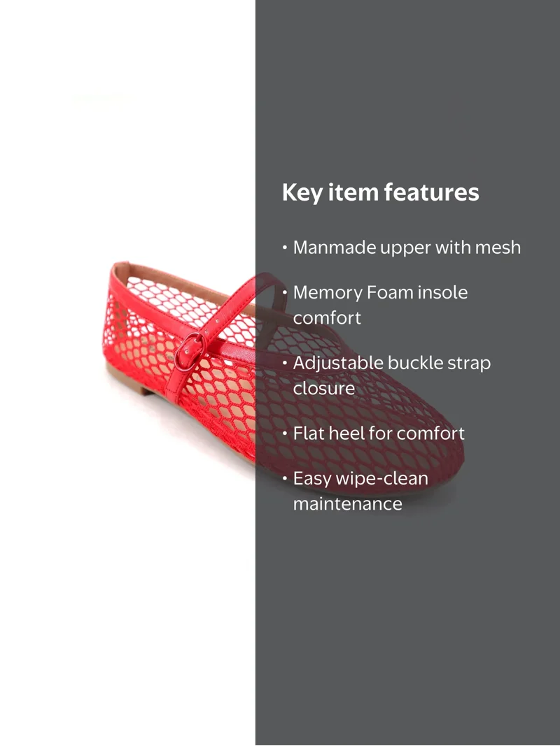 No Boundaries Women's Mesh Mary Jane Fishnet Ballet Flat - Walmart.com