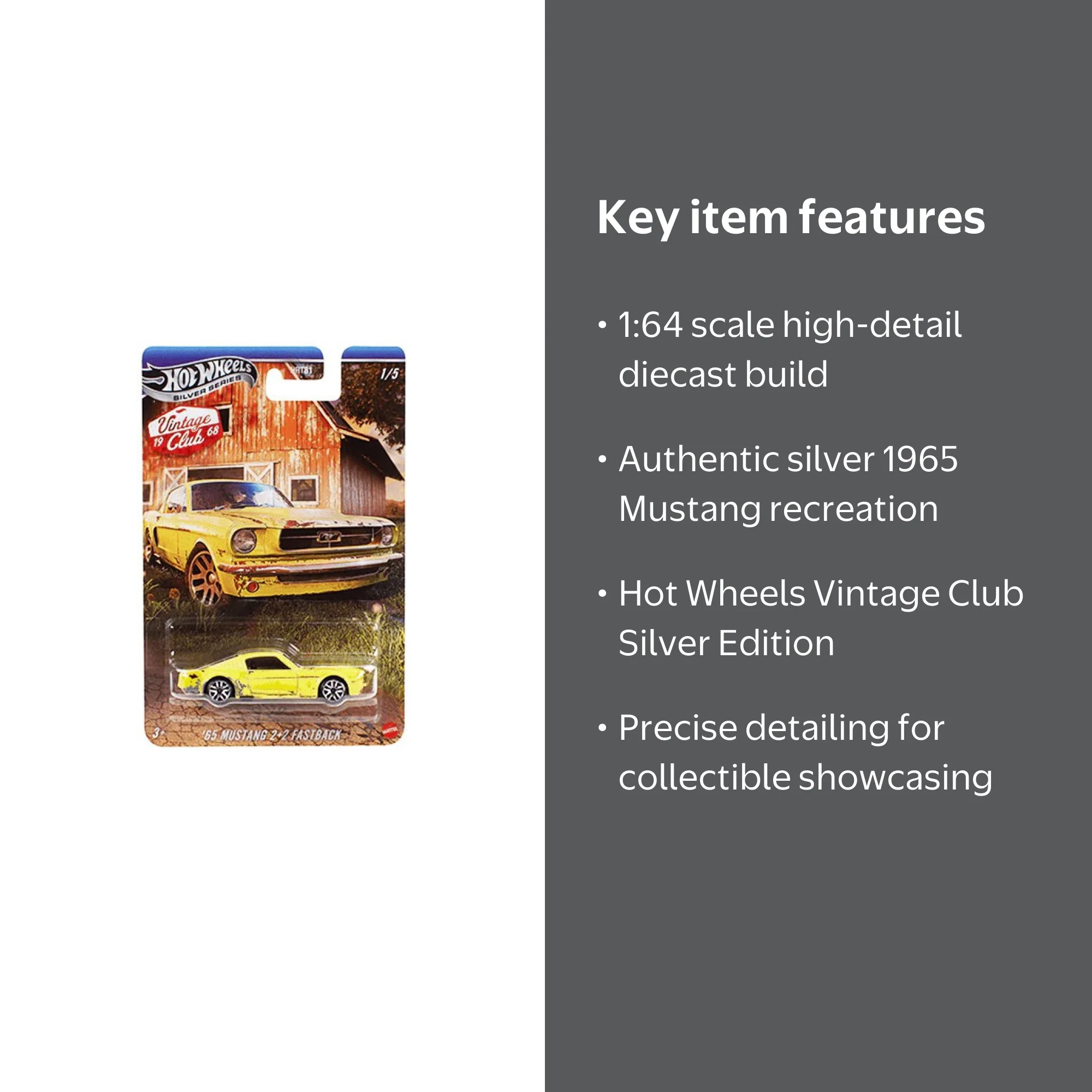 Hot Wheels Vintage Club 1968 '65 Mustang 2+2 Fastback Diecast Car