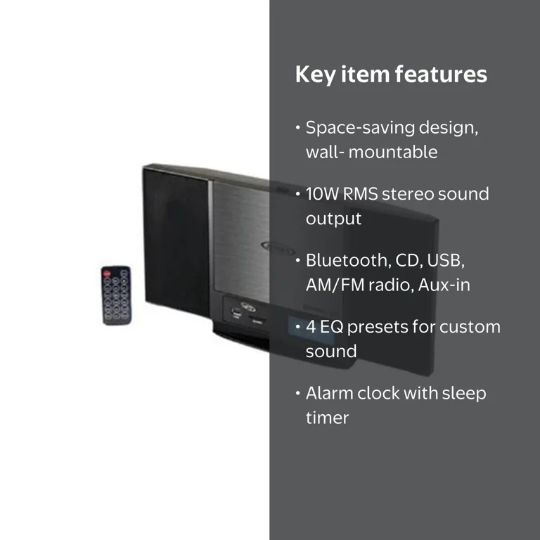 JENSEN Bluetooth Wall-Mount Music System, JBS-300, CD & AM/FM