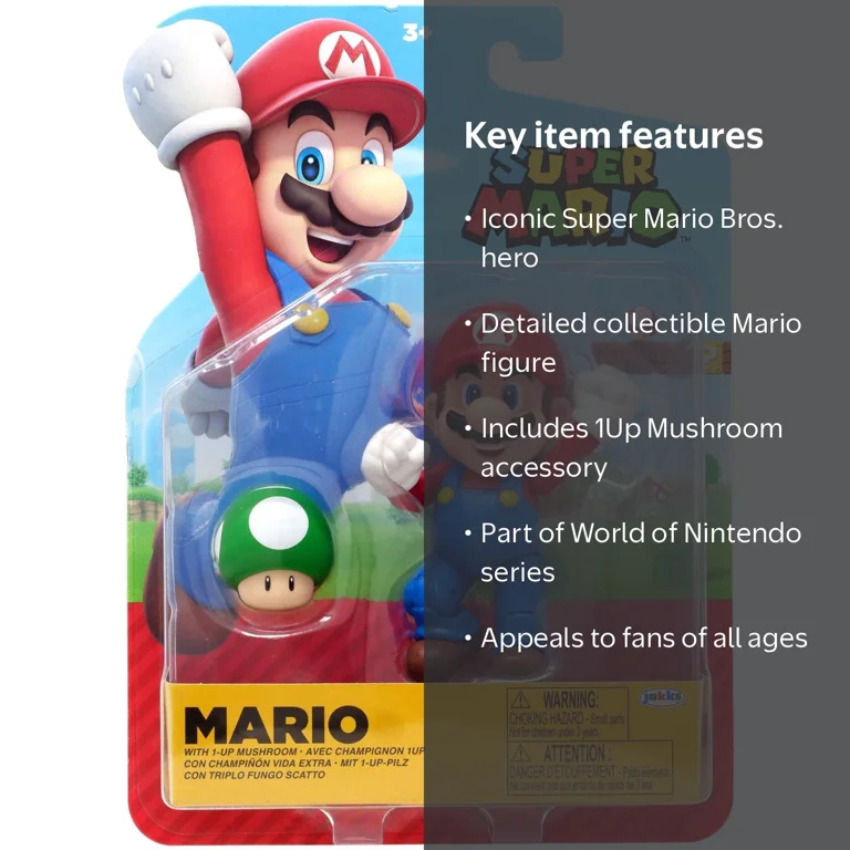 World of Nintendo Wave 40 Mario Action Figure with 1Up Mushroom