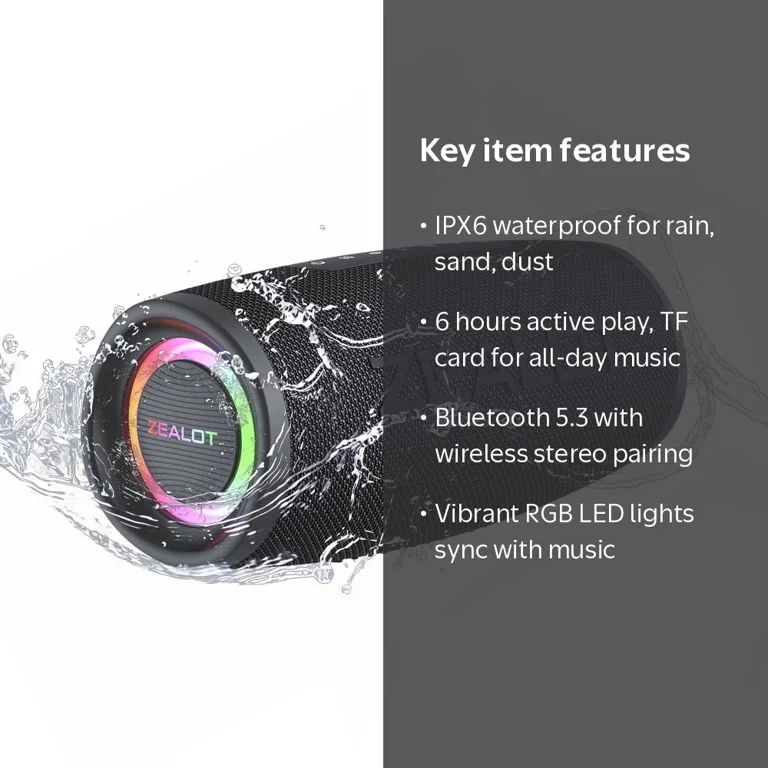 ZAELOT S56 Portable Bluetooth Speaker: IPX6 Waterproof, 40W Loud