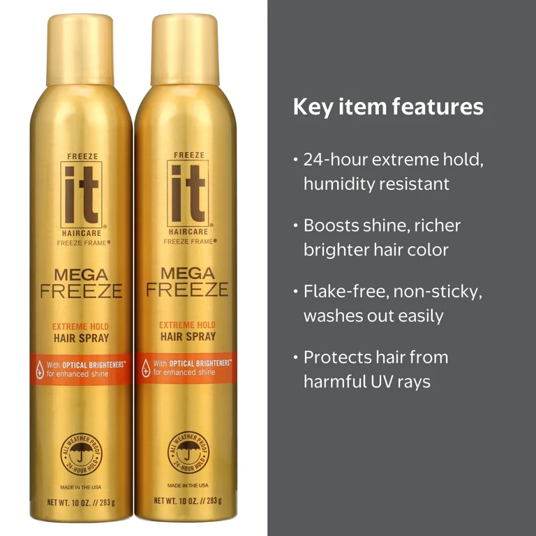 Freeze It Mega Freeze Hair Spray 10 oz Extreme Hold with Shine and