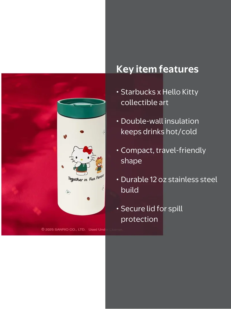 Starbucks x Hello Kitty Stainless Steel Tumbler 12 oz Pink Graphic