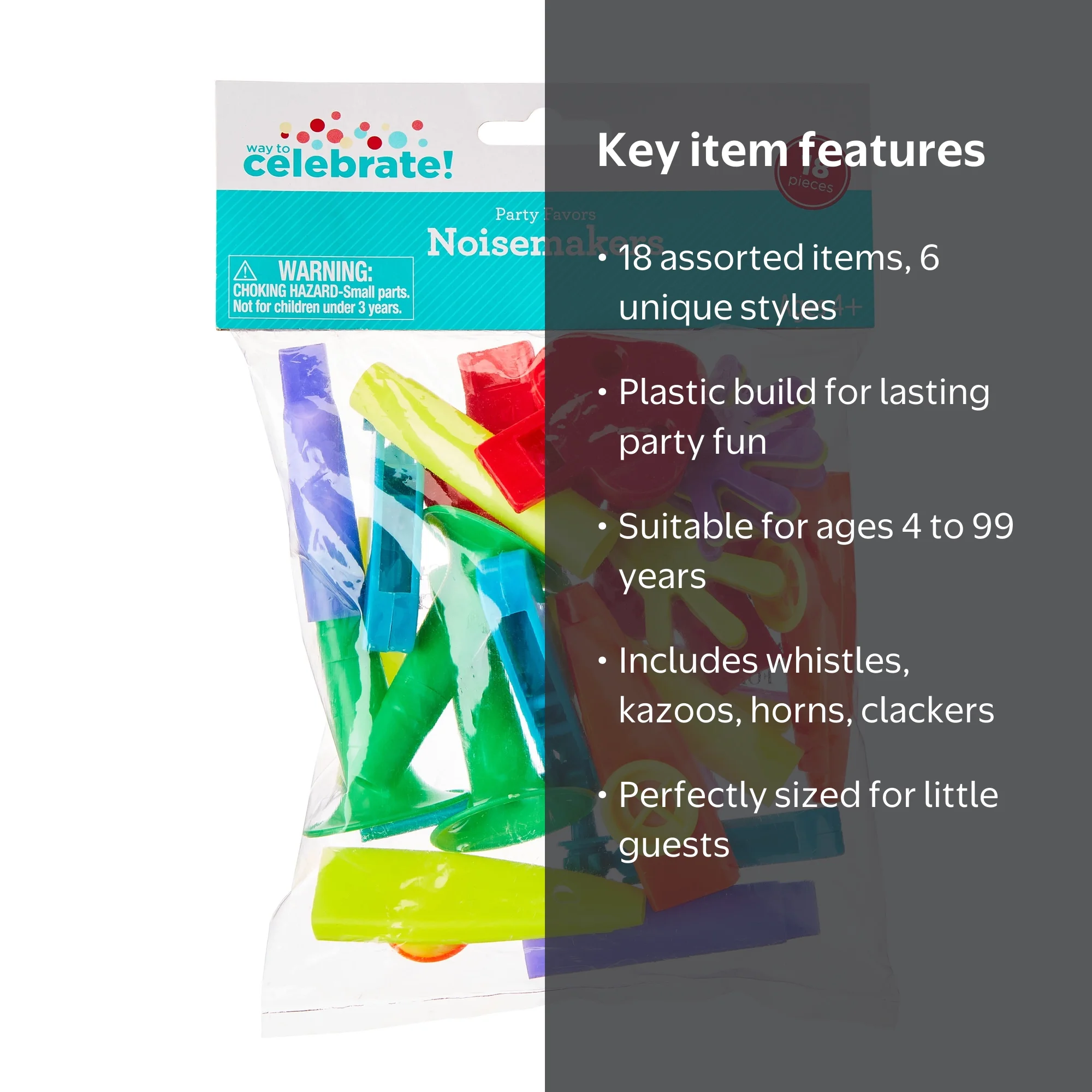 Way To Celebrate Multicolor Noisemaker Party Favors, 18 Pieces