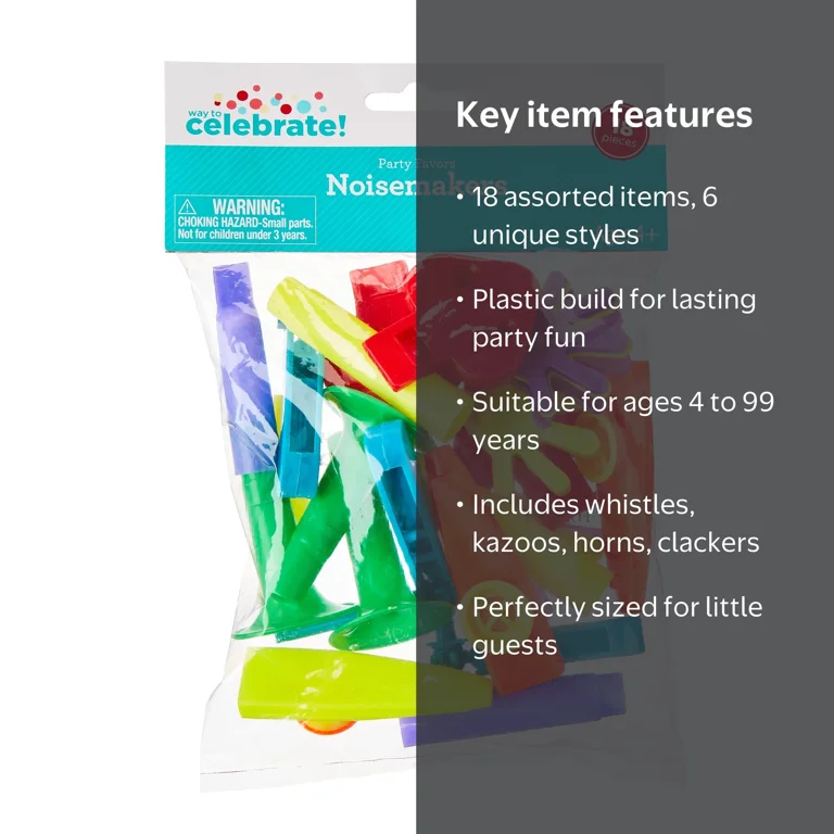 Way To Celebrate Multicolor Noisemaker Party Favors, 18 Pieces