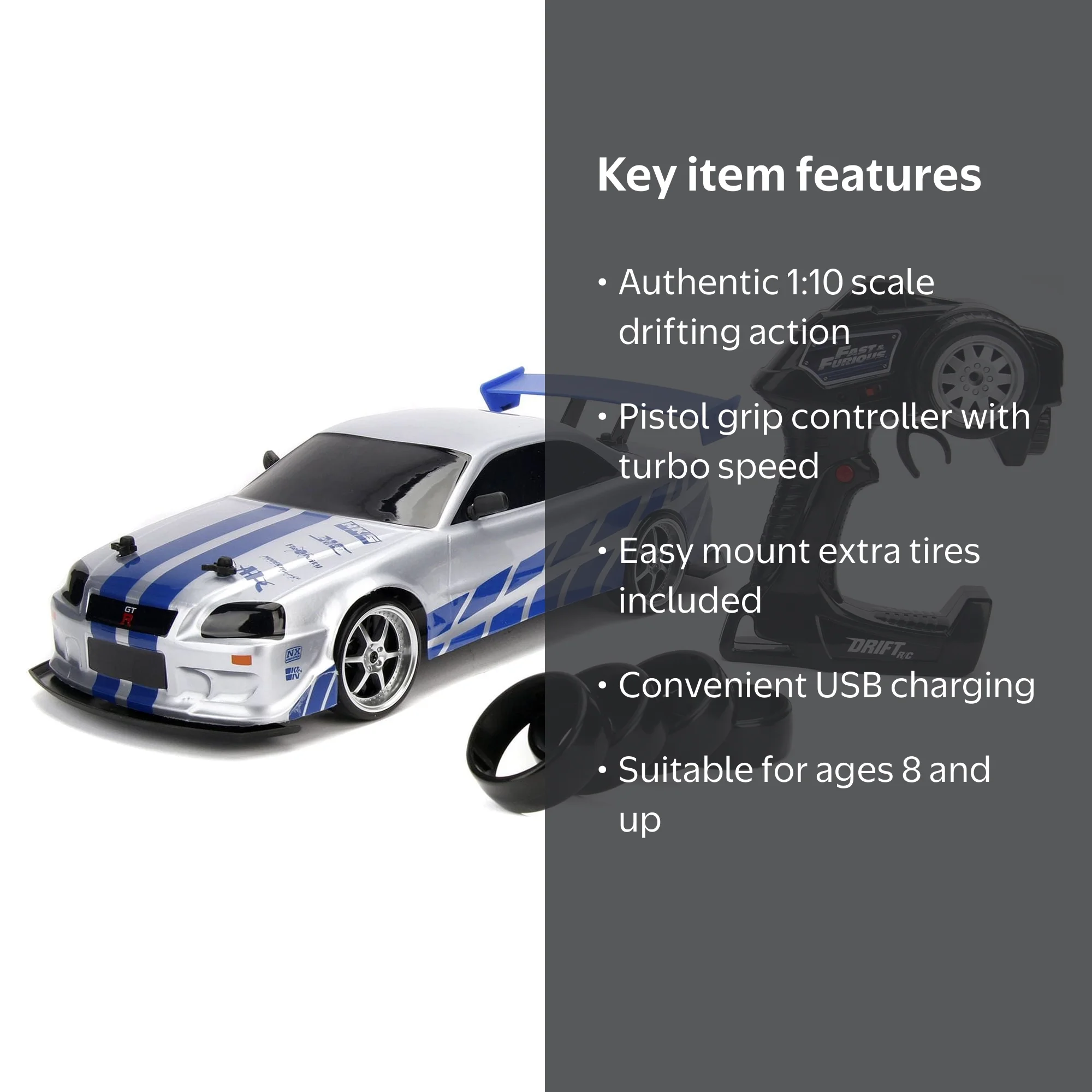 Jada Toys Fast & Furious 1:10 Drift RC 2002 Nissan Skyline GT-R