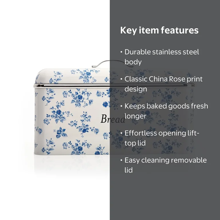 VQ - Laura Ashley Bread Bin - China Rose with Stainless Steel Lid