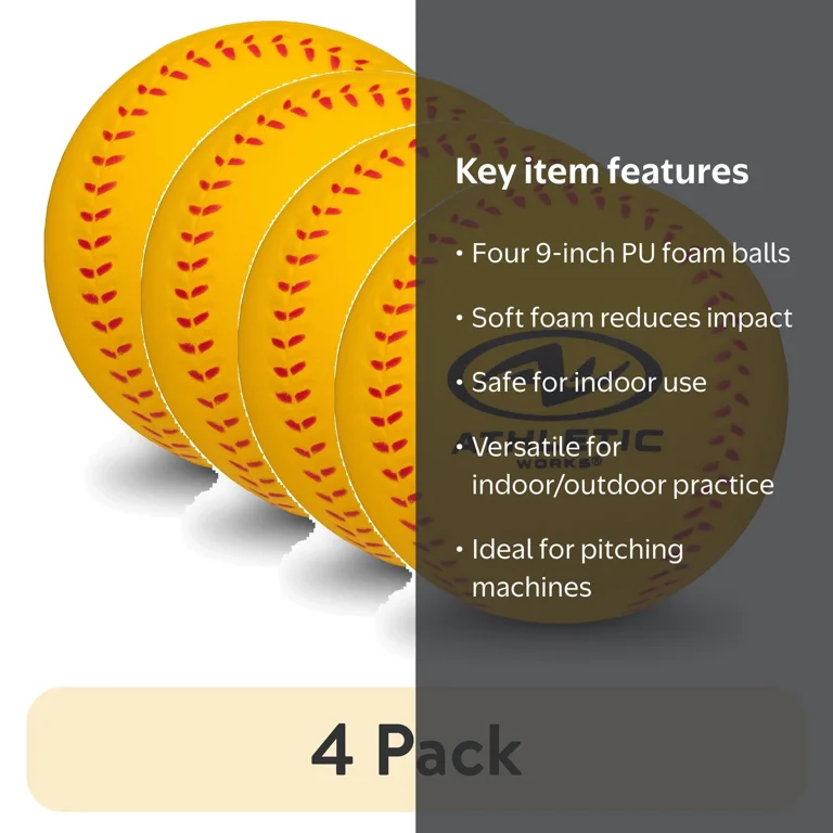 4 pack) Athletic Works Foam Baseball - Safe and Soft Practice for