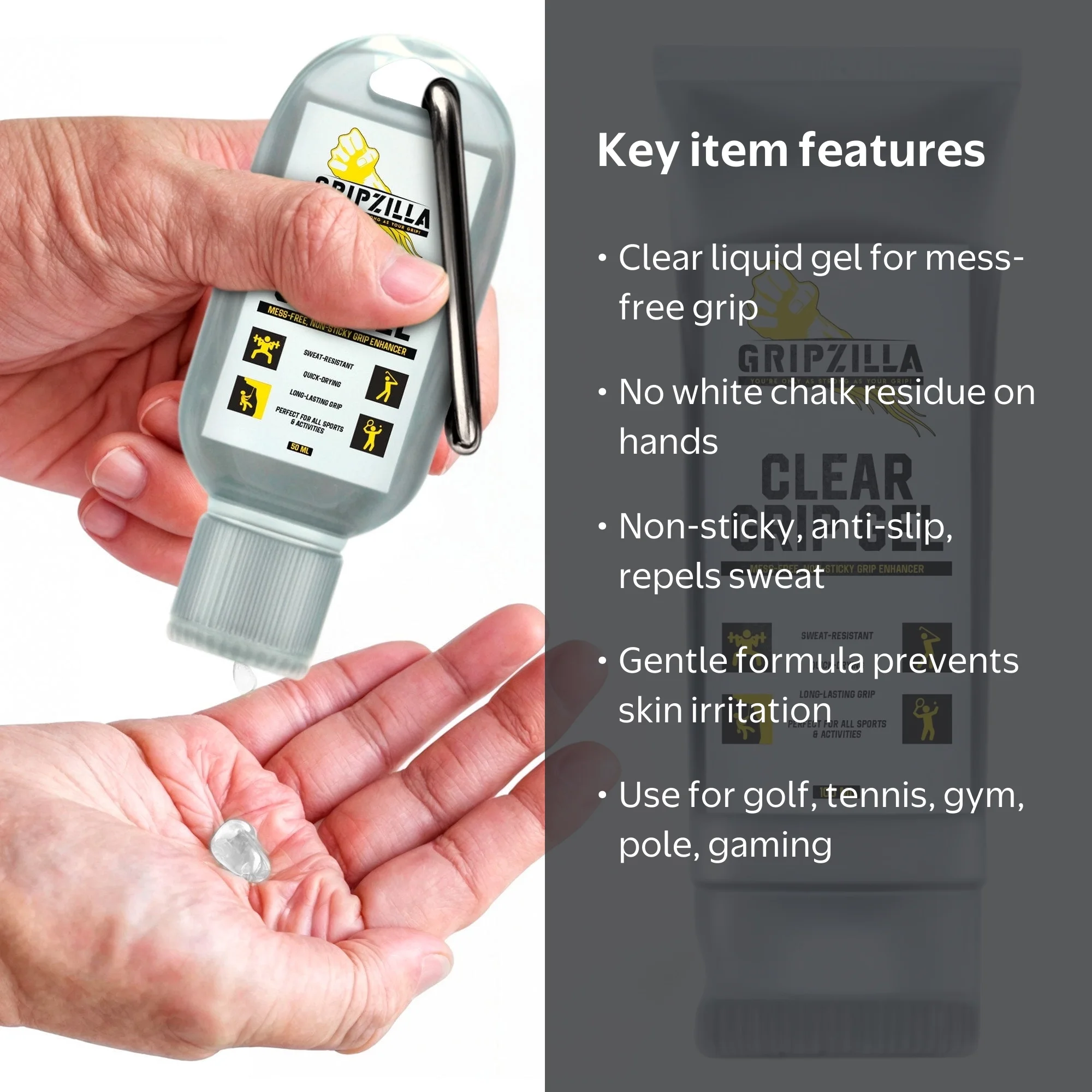 GRIPZILLA Clear Liquid Chalk Gel - Grip Enhancer for Sports