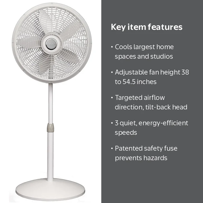 Lasko, Pedestal Fan, 1820, White, Oscillating and Adjustable
