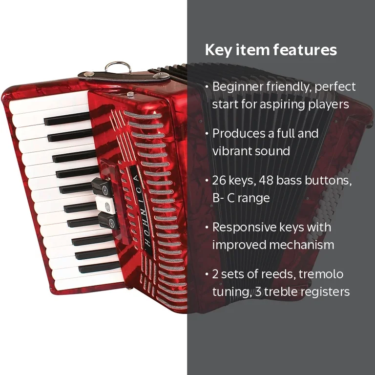 HOHNER CONCERTO 34鍵48ベース アコーディオン Hohner 48 Bass Button Entry Level Piano Accordion, Red for