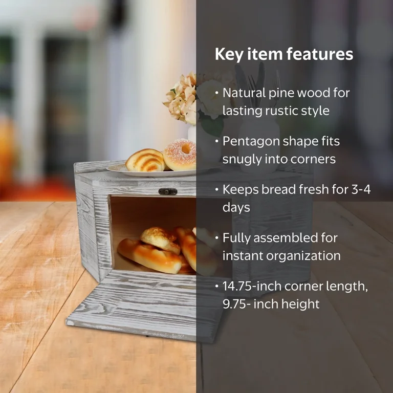 Farmhouse Large Wooden Corner Bread Box for Kitchen Countertop