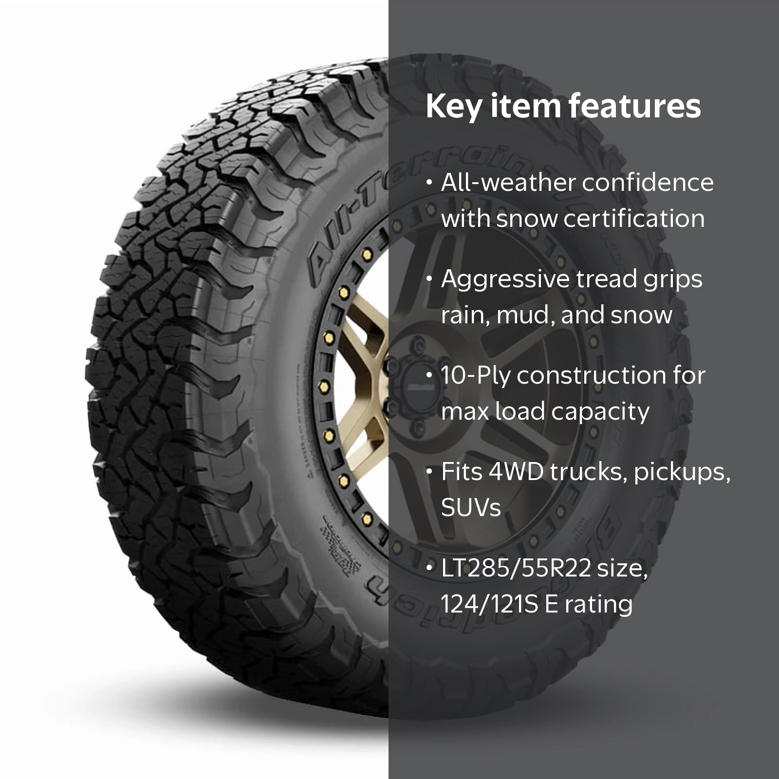 BFG All-Terrain T/A KO3 All Season LT285/55R22 124/121S E Tire