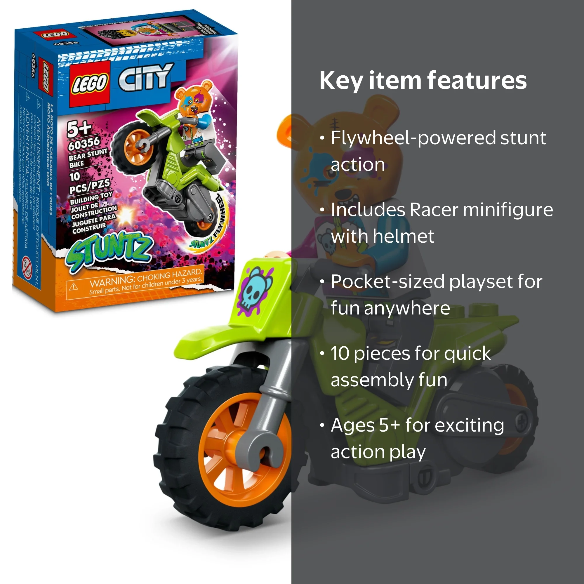 サバイバル！スタートセット LEGO City Stuntz Bear Stunt Bike Builder Set, Race Motorbike Toy
