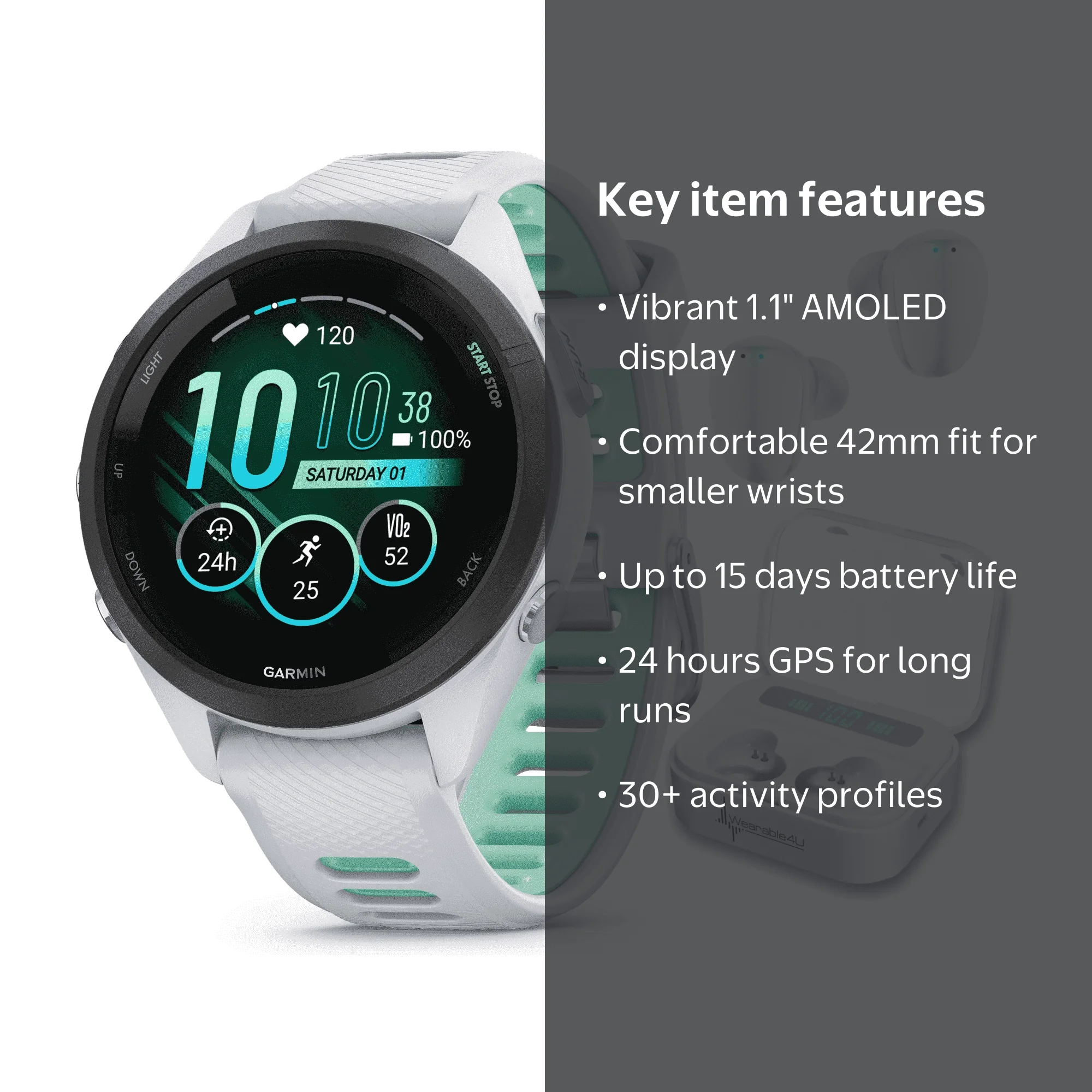 Garmin Forerunner 265S Music GPS Running Smartwatch, Whitestone