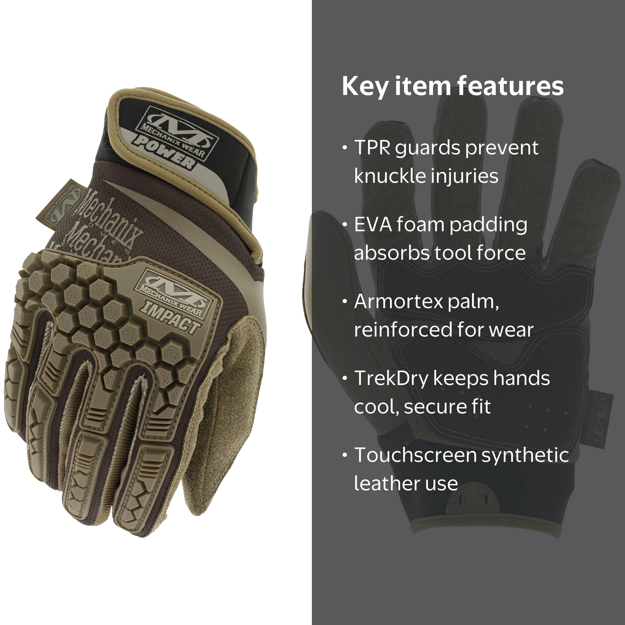 Mechanix Wear Power Shock Touchscreen Work Gloves Brown with