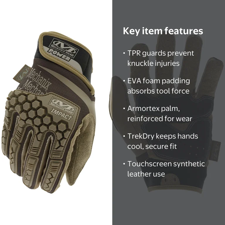 Mechanix Wear Power Shock Touchscreen Work Gloves Brown with