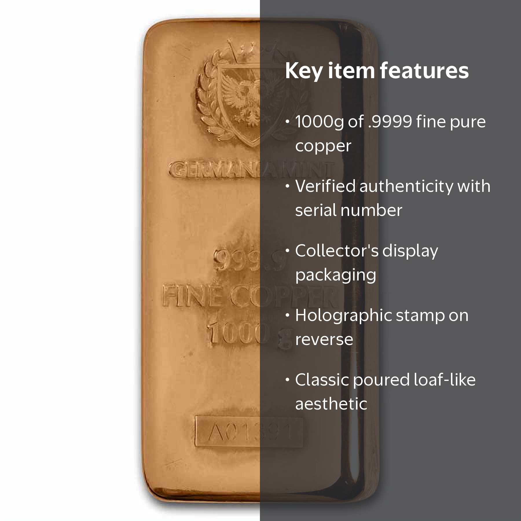 Germania Mint, Copper Bar, 1000g, .9999 Fine Copper - Walmart.com