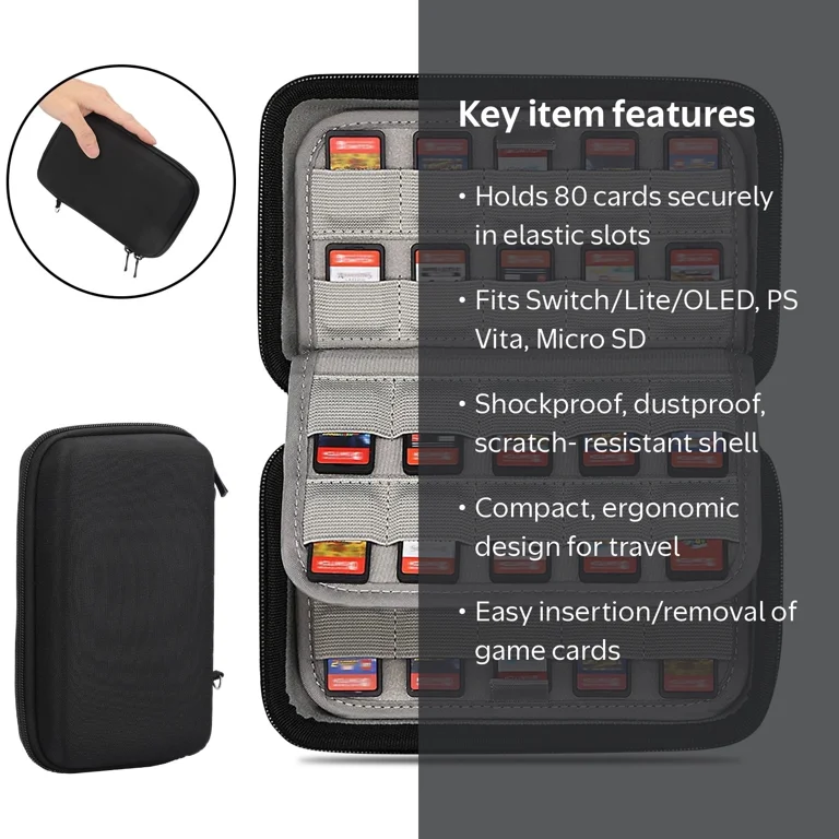 TSV, Switch Game Card Holder Case, 80 Slots, Protective Carry Case