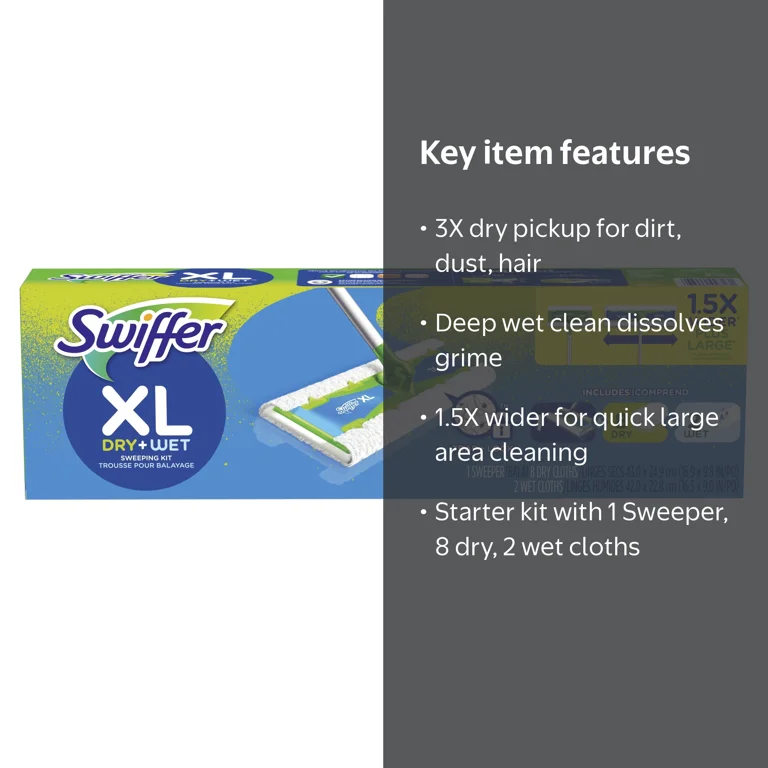 Swiffer XL Sweeper Starter Kit with 10 Pad Refills for Floor