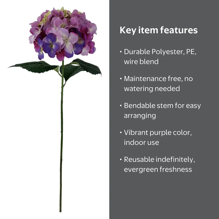 Hydrangea4936　0419 Mainstays 30.5 inch Artificial Hydrangea Flower Stem Purple Indoor