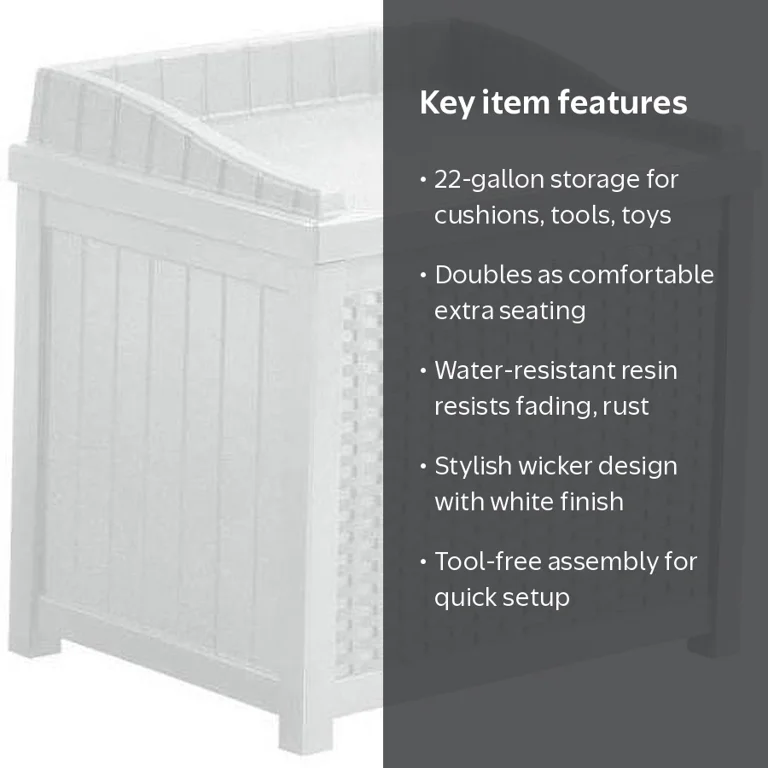 Suncast Outdoor 22 Gallon Resin and Wicker Deck Box with Seat