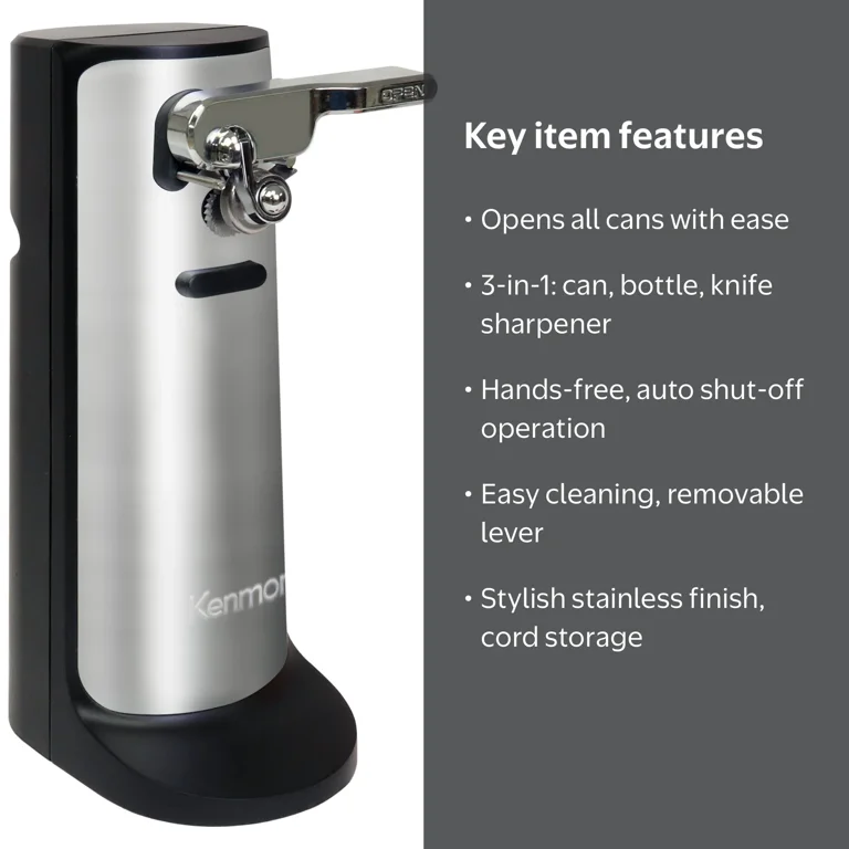 Kenmore 3-In-1 Electric Can Opener, Knife Sharpener & Bottle