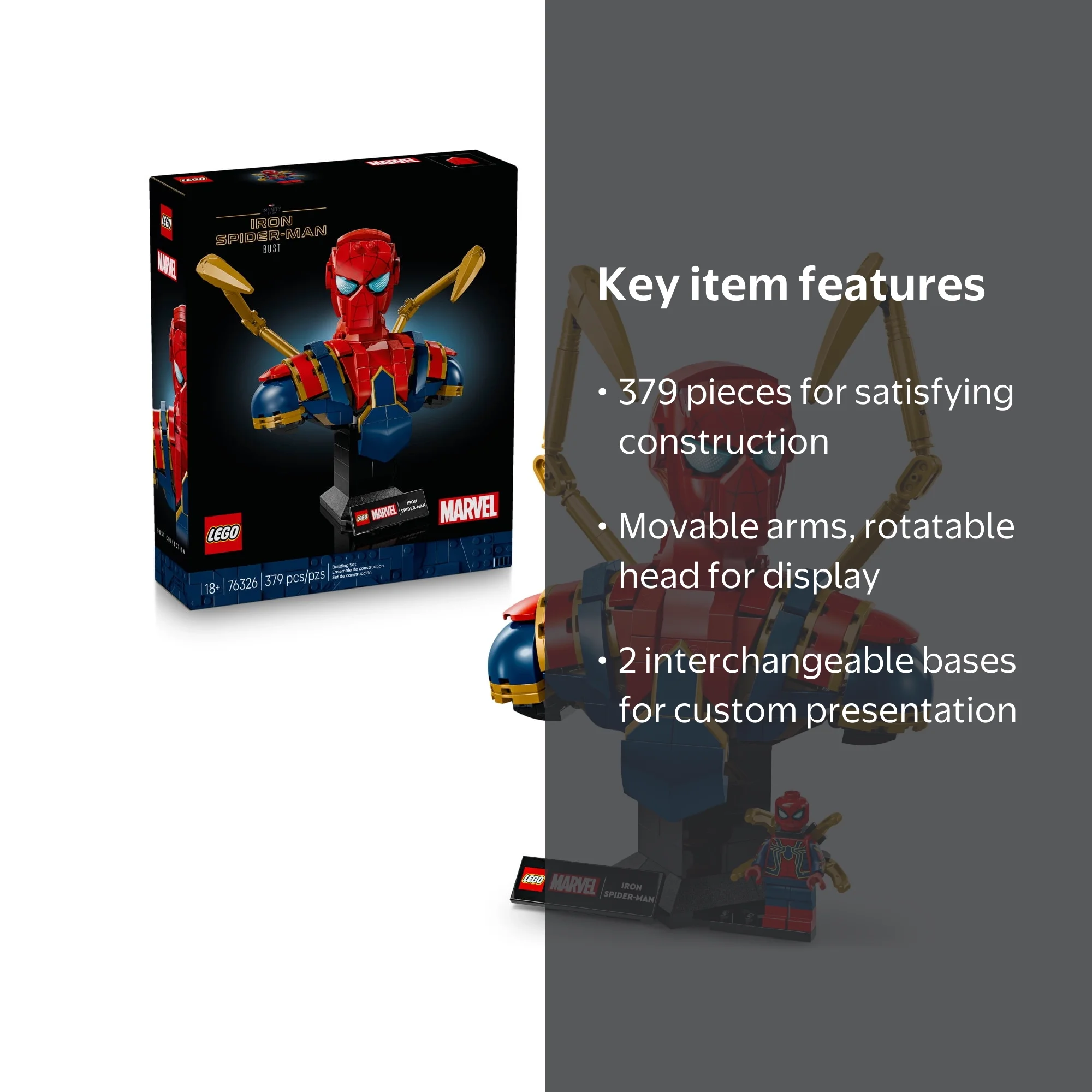LEGO Marvel Iron Spider-Man Bust Collectible, 76326, Building Kit