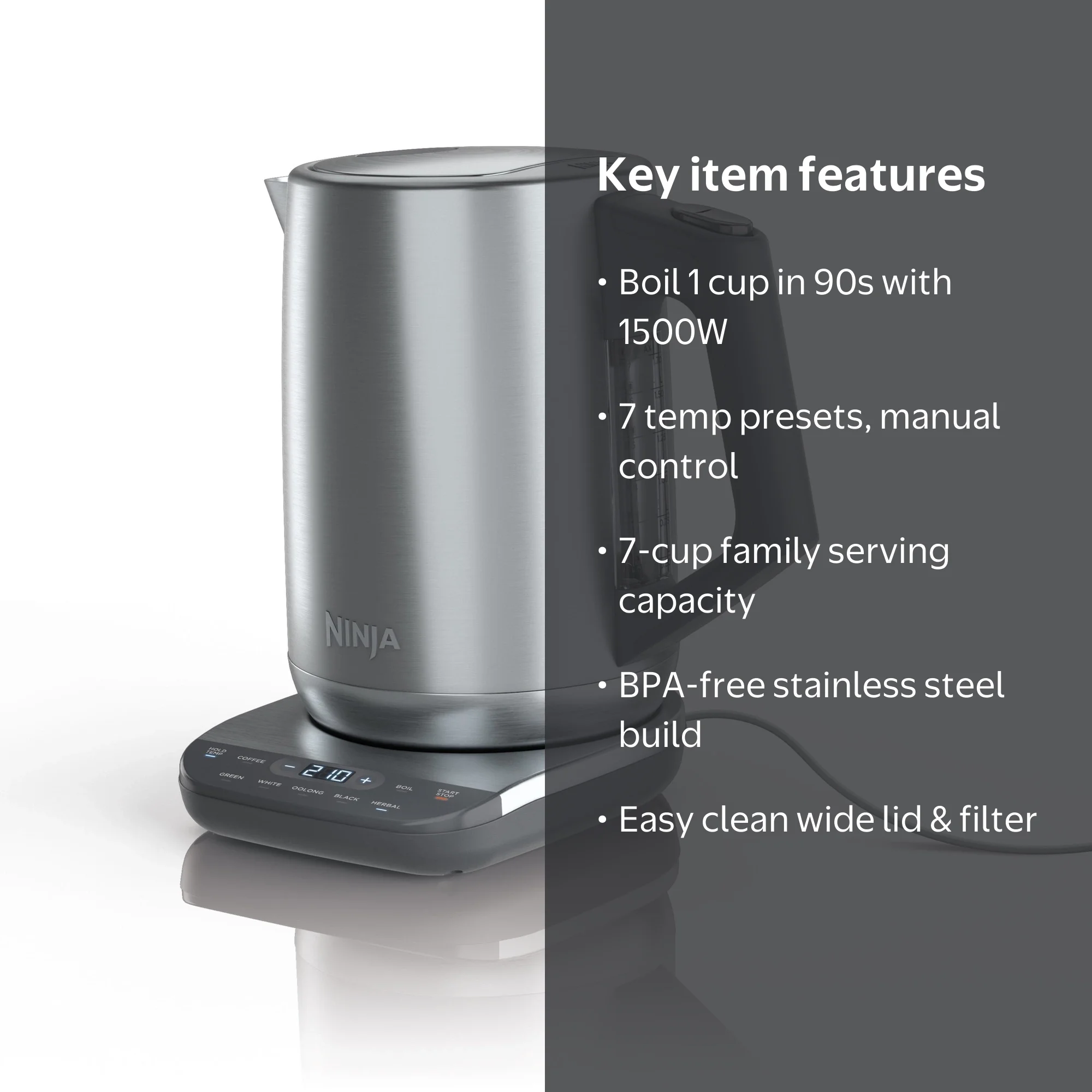 Ninja KT200 Precision Electric Kettle, Hot Water/Tea Pot Maker, 7