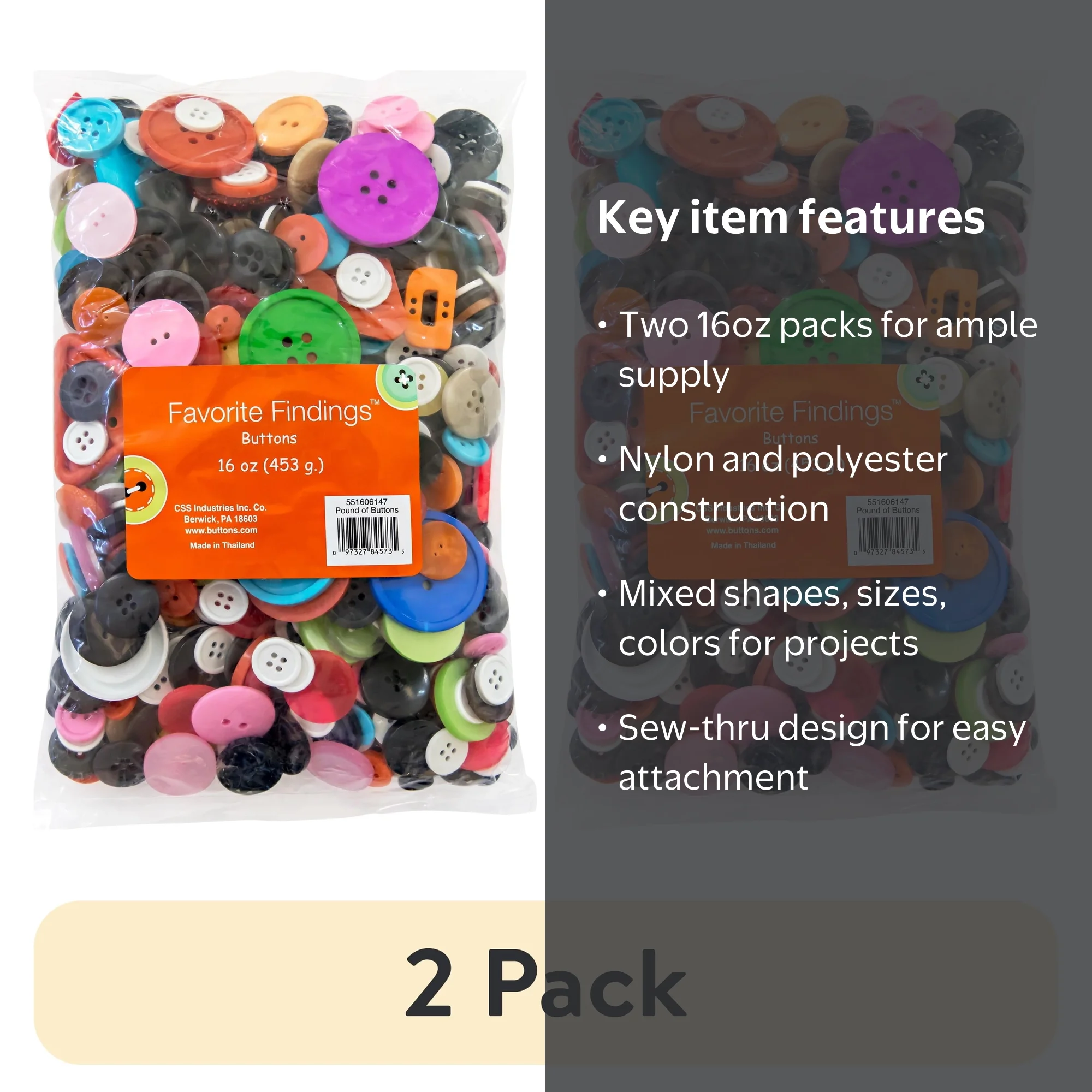 2 pack) Favorite Findings Assorted Sew Thru Value Pound Of Buttons