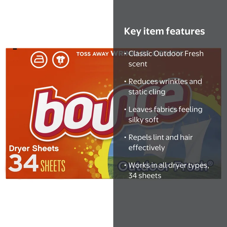 Bounce, Dryer Sheets, Outdoor Fresh Scent, 34 Count, 6.4