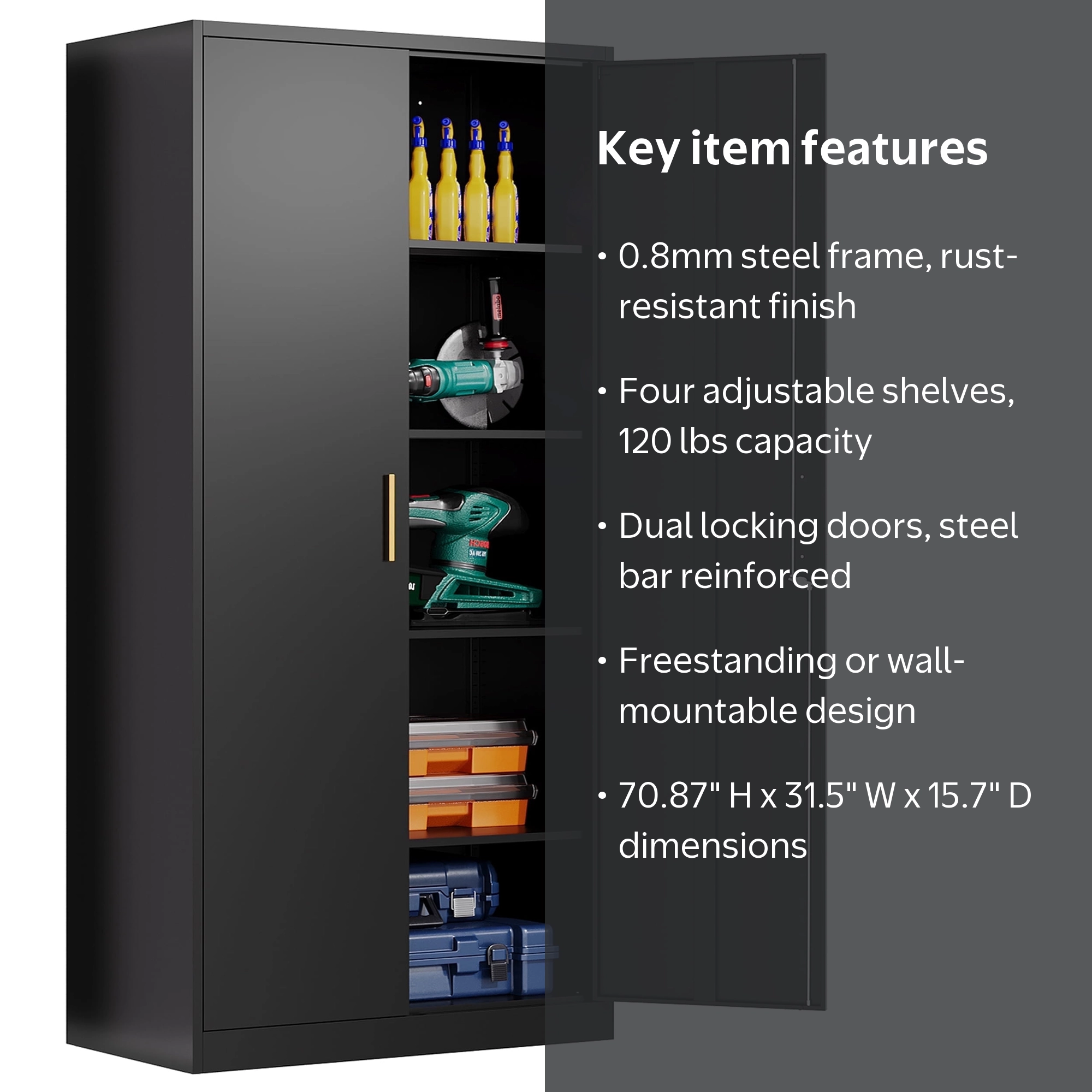 Fesbos Metal Garage Storage Cabinet with 2 Doors and 4 Adjustable