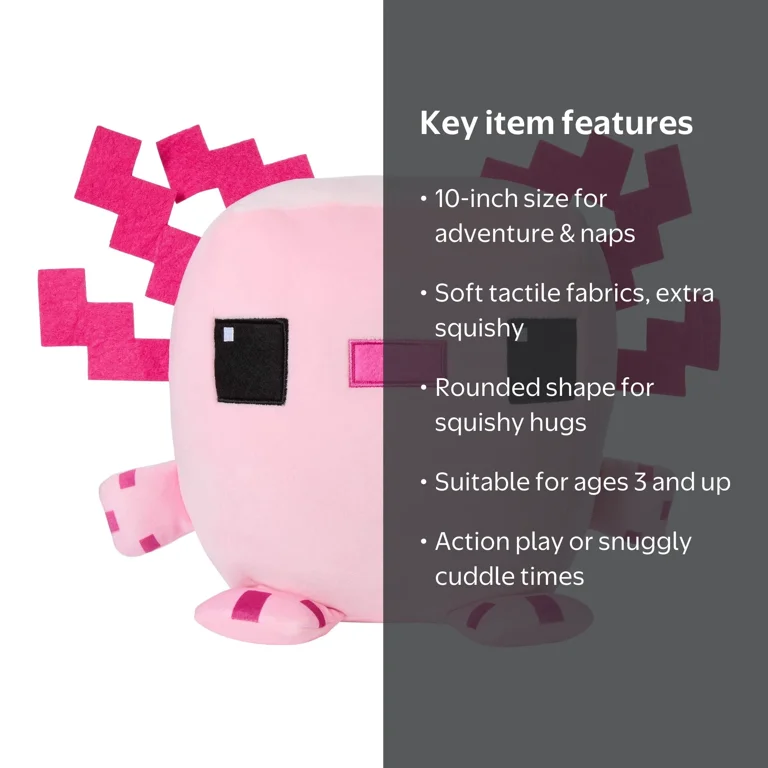Minecraft Cuutopia Axolotl Plush Toy, 10-inch Collectible Soft