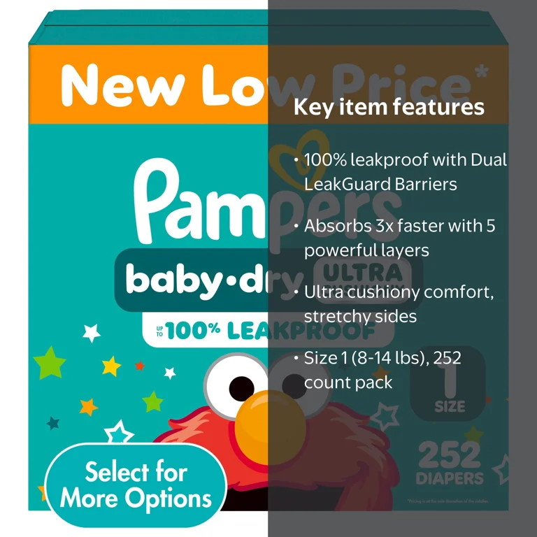 Free Shipping! Pampers Baby Dry Diapers Size 1 252 Count Leakproof