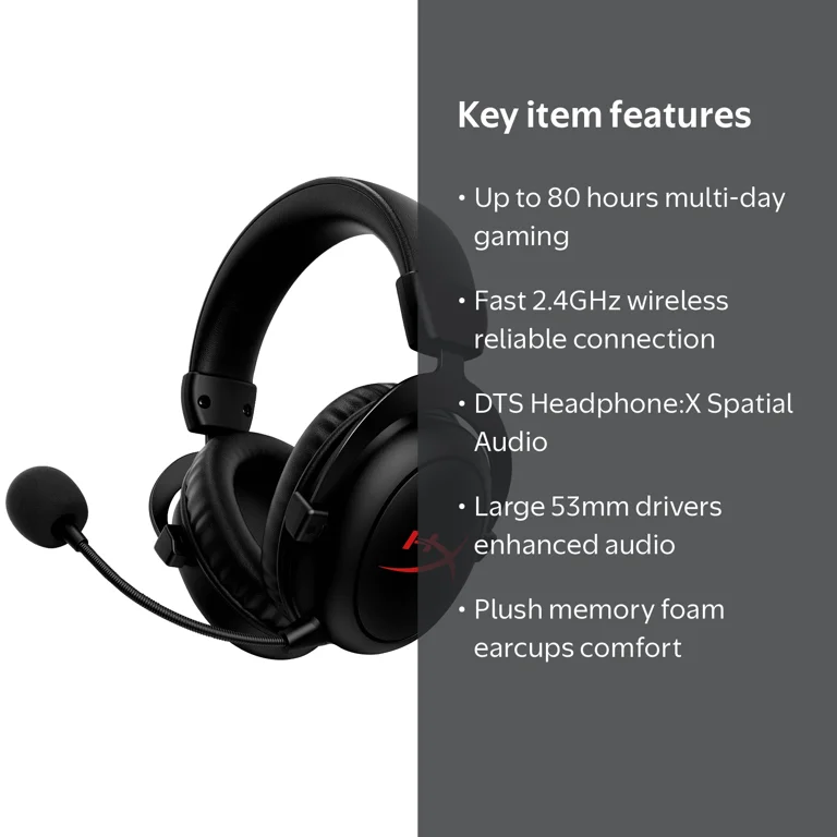 HP HyperX Cloud II Core Wireless Gaming Headset, 80-Hour Battery