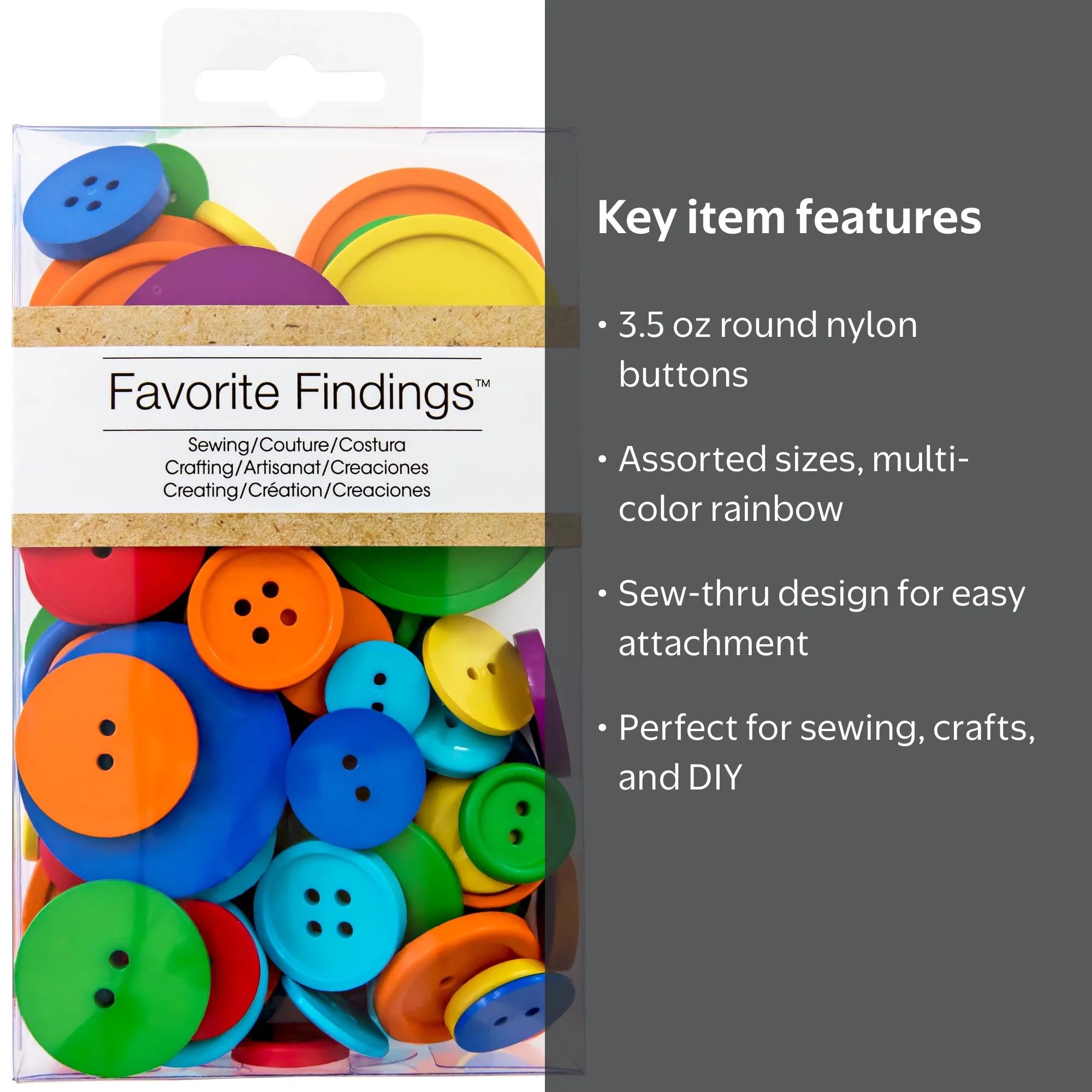Favorite Findings Value Rainbow Assorted Size Sew Thru Buttons, 31