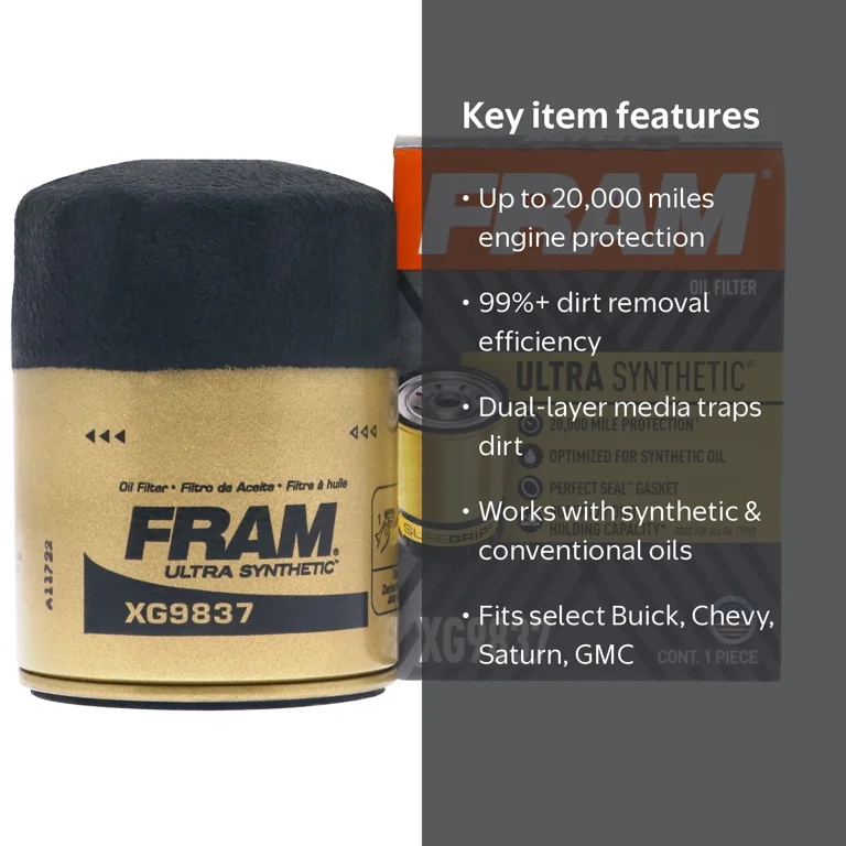 FRAM, Oil Filter, XG9837, 20K mile replacement filter - Walmart.com