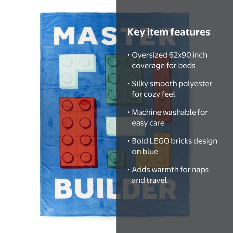 LEGO® Master Builder Kids Blue Silk Touch Throw Blanket 62