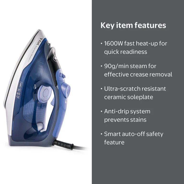 T-fal, Steam Iron, Durilium AirGlide Soleplate, Dark Blue